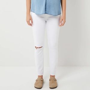 PAIGE HOXTON SKINNY ANKLE DESTRUCTED HEM MATERNITY JEAN - BLANCHETTE WHITE
